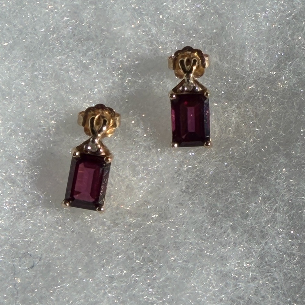 14K Rhodolite Garnet & Diamond Yellow Gold Earrings- Excellent Condition - Picture 5 of 9
